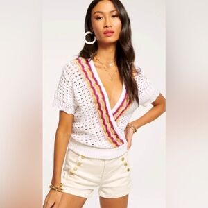 Ramy Brook Women’s M Ivory Crochet Short Sleeve Sweater